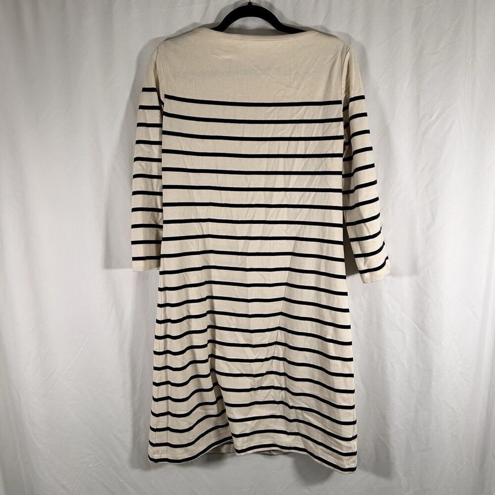 J Mclaughlin Dress Women's Medium White Black Striped 3/4 Sleeve 100% Cotton - Picture 9 of 11